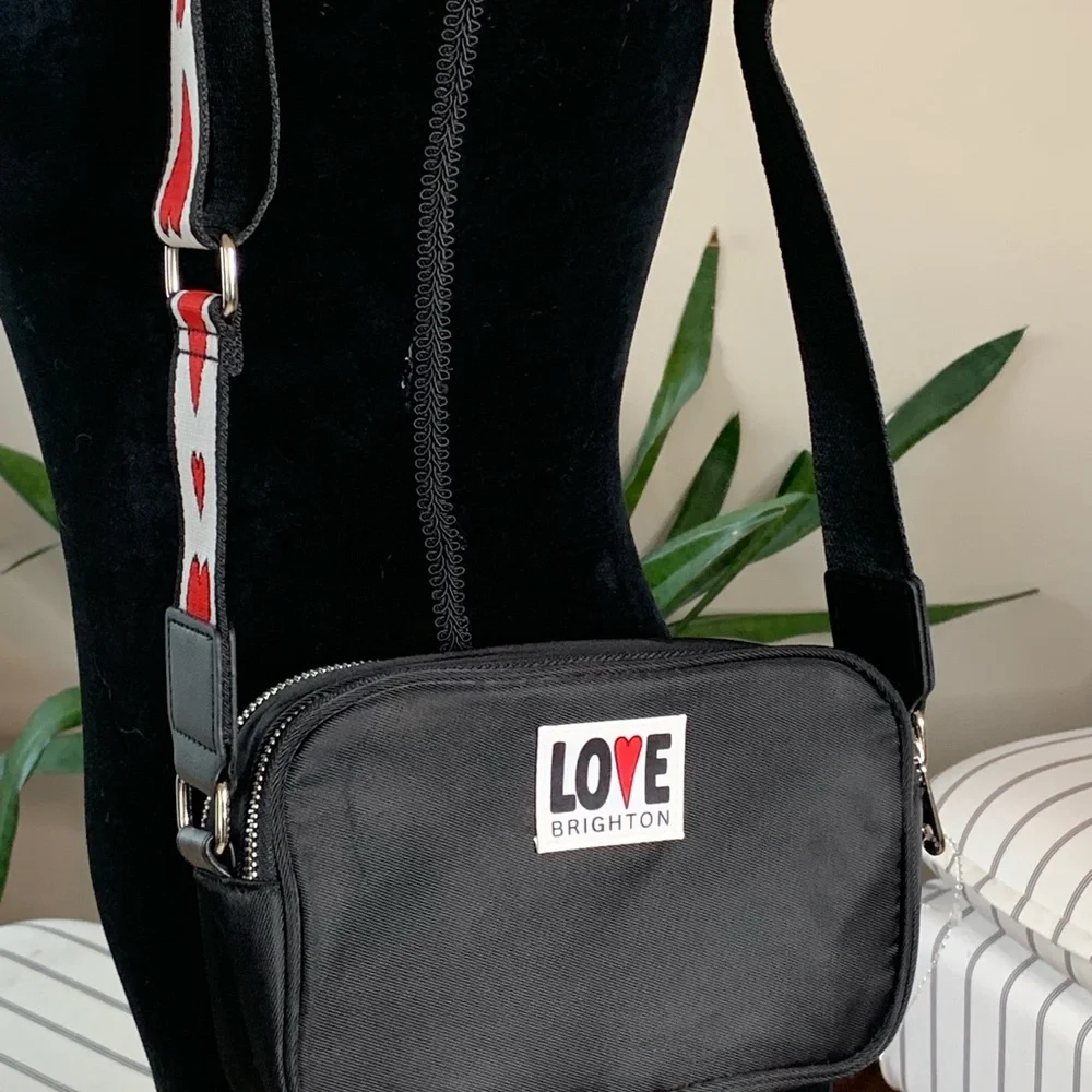 Love Essentials Cross‎ Body Bag - Brighton Black with Heart Strap